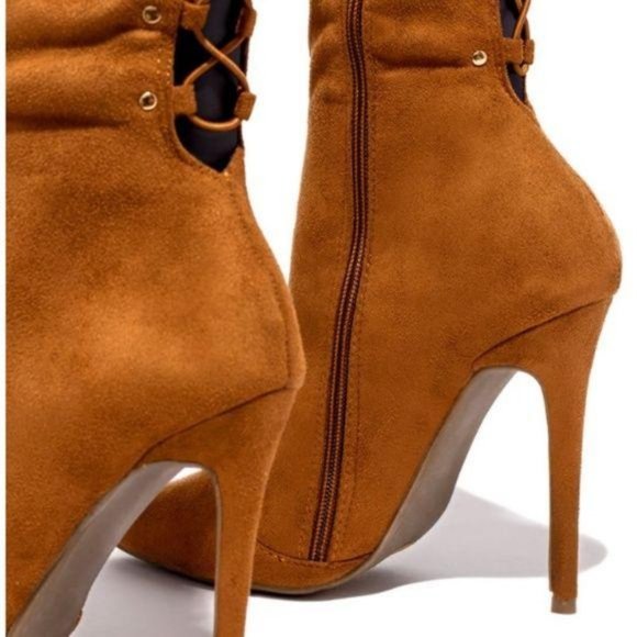 Stretchy Over the Knee Lace Up Boots in Tan - Picture 9 of 12